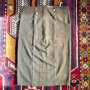 NWT Olive green stretch pencil skirt with gold buttons